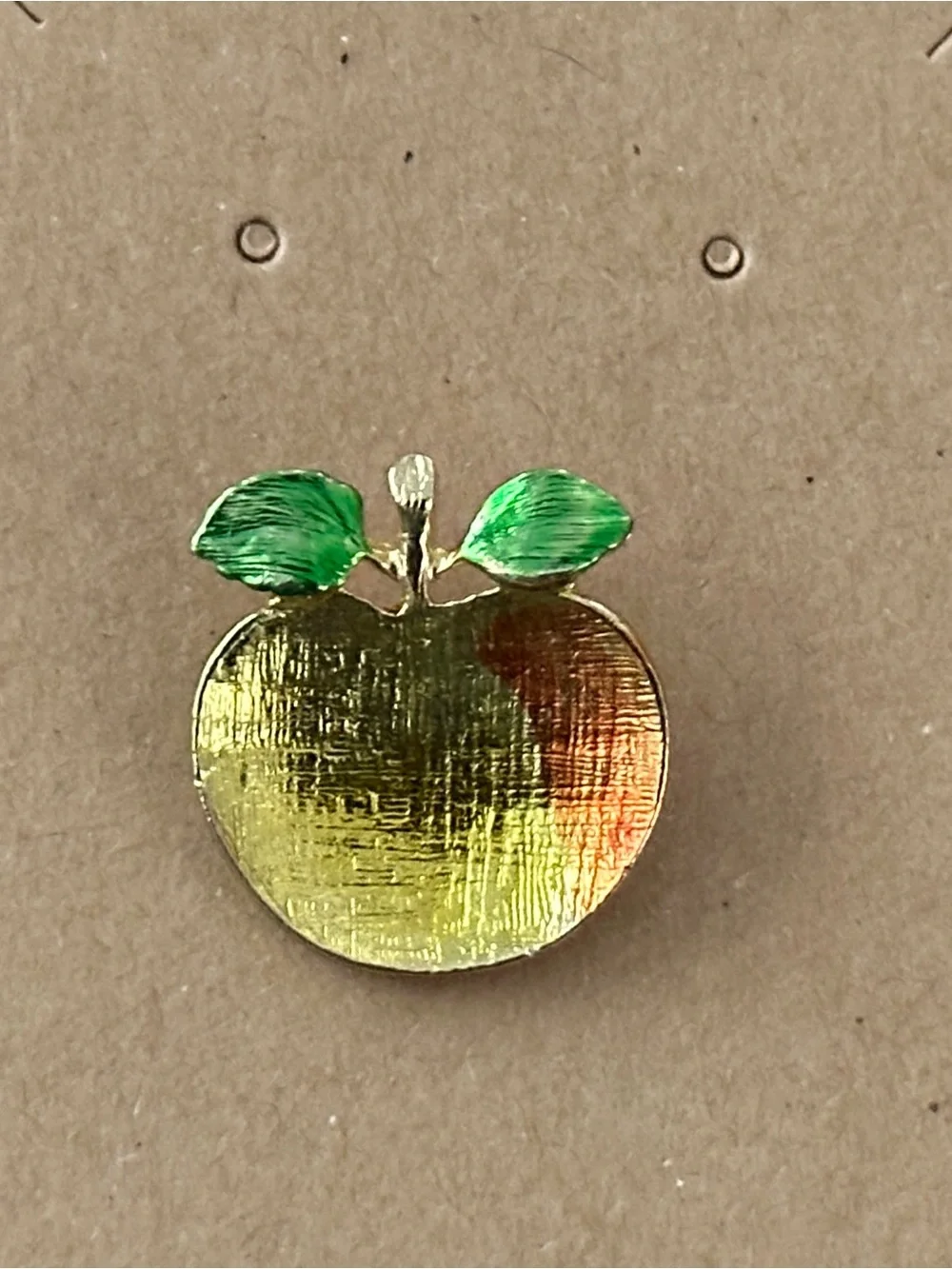Gold Enamel Apple / Peach Pin with Green Leaves Lapel Tac Pin Brooch